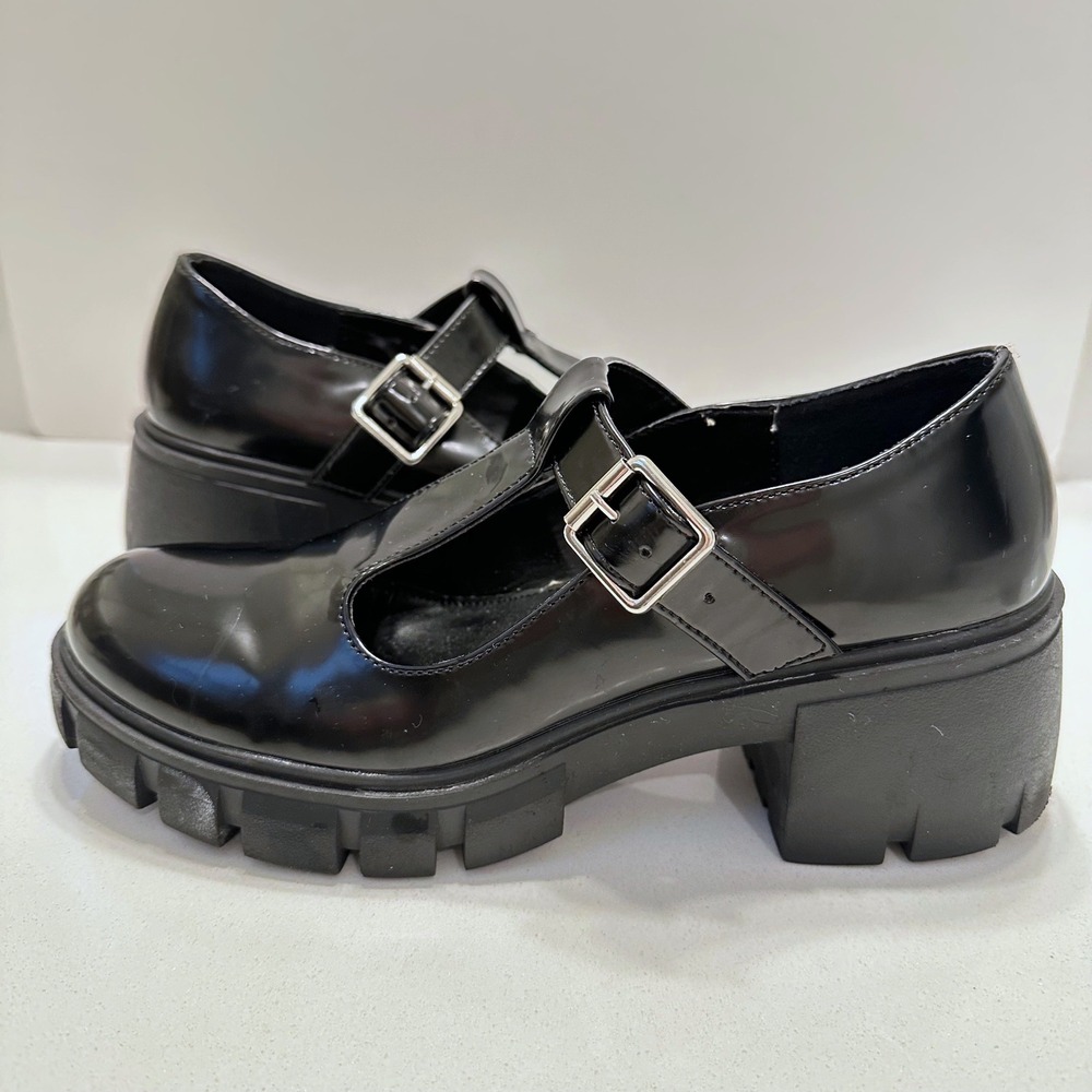 Madden Girl Haddie Black Patent Mary Jane Platform Lug Sole Shoes Womens 8 w/BOX
